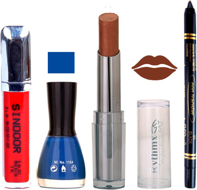 

Rythmx Lipstick Sindoor,Nail Polish,Black Kajal Makeup Pack Combo 673(Set of 4)