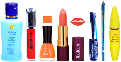 

Rythmx Lipstick ,Polish Remover, Sindoor, Nail Polish,EyeLiner,Turqoise Blue Kajal, Mascara, Makeup kit Combo 14057(Set of 7)