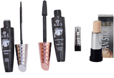 

ADS Waterproof Eyeliner / Mascara / Pan Stick Concealer / Kajal(Set of 4)