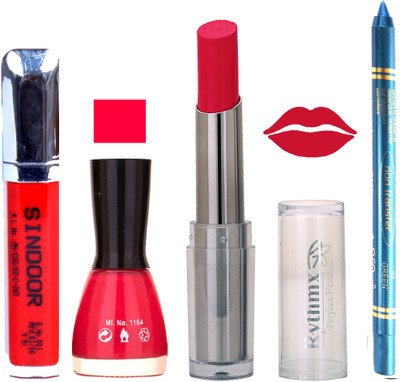 

Rythmx Lipstick Sindoor,Nail Polish,Turquois Blue Kajal Makeup Pack Combo 562(Set of 4)