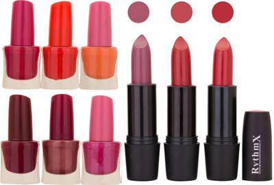 

Rythmx NEW NEON IMPORTANT NAIL POLISHES AND BLACK LIPSTICKS COMBO 046(Set of 9)