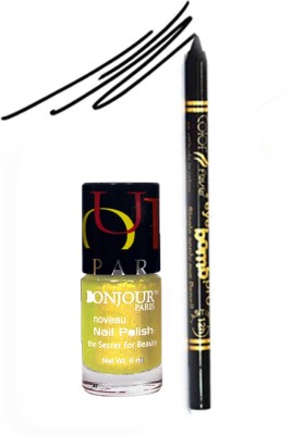Flipkart - Bonjour Paris Color Fever 917 Black Pro Kajal+Golden Nail Polish(Set of 2)