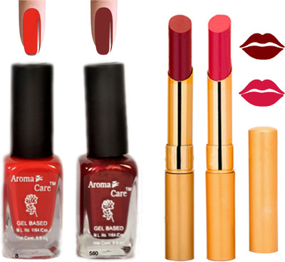 

Aroma Care Black Cap Nail Polish RHYTHM Pink Lipstick Combo 129(Set of 4)