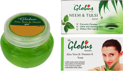 

Globus ALOEVERA FACE GEL, NEEM TULSI SOAP & ALOEVITAMIN E SOAP COMBO PACK(Set of 3)