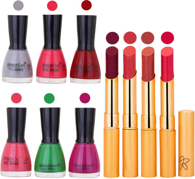 

Aroma Care Candi Bottle Nail Polish Combo with Rytm Popular Lipstick Combo Set-44(Set of 10)