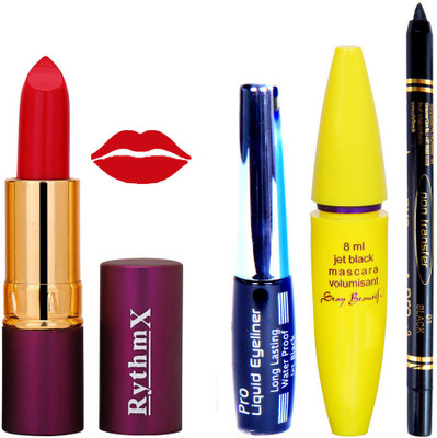 

Rythmx Lipstick ,Black Eyeliner,Kajal, Jet Mascara Makeup Combo Pack(Set of 4)
