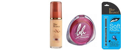 

Blue Heaven x factor foundation,personal compact powder,kajal(Set of 3)