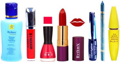 

Rythmx Lipstick ,Polish Remover, Sindoor, Nail Polish,EyeLiner,Turqoise Blue Kajal, Mascara, Makeup kit Combo 14053(Set of 7)