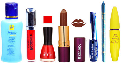 

Rythmx Lipstick ,Polish Remover, Sindoor, Nail Polish,EyeLiner,Turqoise Blue Kajal, Mascara, Makeup kit Combo 14031(Set of 7)