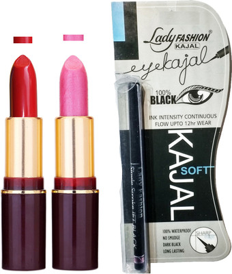 

Lady Fashion Lipstick And Kajal Combo(Set of 3)