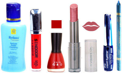 

Rythmx Lipstick And Nail Polish + Eyliner + Sindoor + Remover + Kajal Makeup Combo Pack(Set of 6)