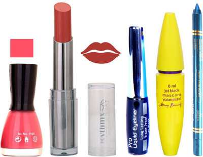 

Rythmx Lipstick, Nail Polish, Kajal, Eyeliner, Mascara, Sindoor, Nail Polish Remover Makeup kit Combo offer Pack of 7(Set of 7)