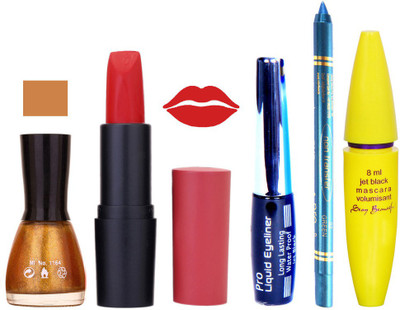 

Rythmx Lipstick, Nail Polish, Eyeliner,Turqoise Blue Kajal Makeup Combo Kit 1287(Set of 5)