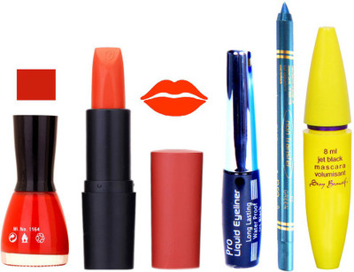 

Rythmx Lipstick, Nail Polish, Eyeliner,Turqoise Blue Kajal Makeup Combo Kit 1250(Set of 5)