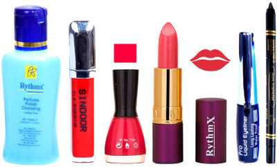 

Rythmx Lipstick ,Remover, Sindoor, Nail Polish,EyeLiner,Black Kajal, Makeup kit Combo 12113(Set of 6)