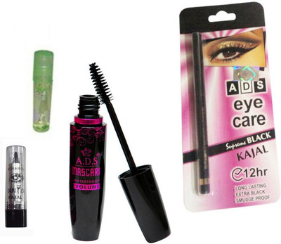 

ADS 1625 Mascara, Kajal, Eye Care Kajal, Lip Gloss(Set of 4)