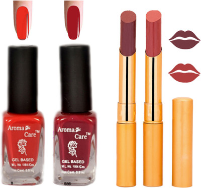 

Aroma Care Black Cap Nail Polish RHYTHM Mauve Lipstick Combo 059(Set of 4)