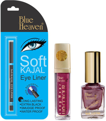

Blue Heaven Long Wear Lip Color, Xpression Nail Paint & Bh Kajal Liner Combo.(Set of 3)