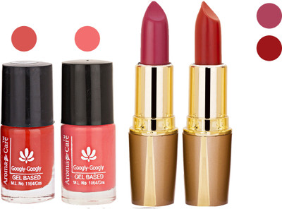

Aroma Care Orange Nail Polish + Purple Lipstick Combo 2907201699(Set of 4)