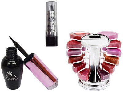 

ADS Waterproof Eyeliner with Lipgloss Palette and Kajal(Set of 3)