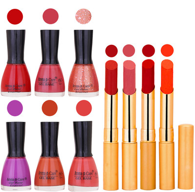 

Aroma Care Candi Bottle Nail Polish Combo with Rytm Popular Lipstick Combo Set-10(Set of 10)