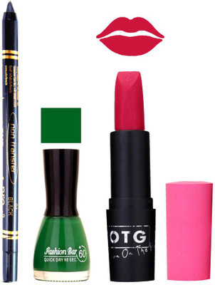 

Fashion Bar Nail Polish , OTG Lipstick , Black Kajal Combo 94(Set of 3)
