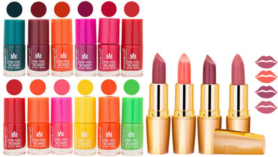 

Aroma Care 12 Piece Vibrant Color Nail Polish Combo Set With 4 Rythm Creamy Matte Lipstick Combo 59(Set of 16)