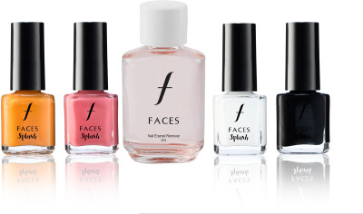 

Faces Splash Nail Enamel Permisson+Ballerina+White O White+Black Beauty+Nail Enamel Remover(Set of 5)