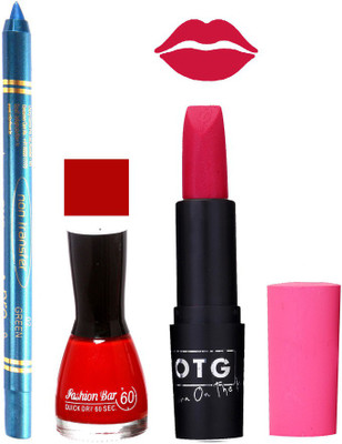

Fashion Bar Nail Polish , otg Lipstick , Turquoise Blue Kajal Combo82(Set of 3)
