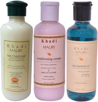 

Khadi Mauri Herbal Hair Conditioner - Cream Shampoo & Anti Dandruff Oil Combo Pack of 3 Ayurvedic Natural 210 ml each(Set of 3)