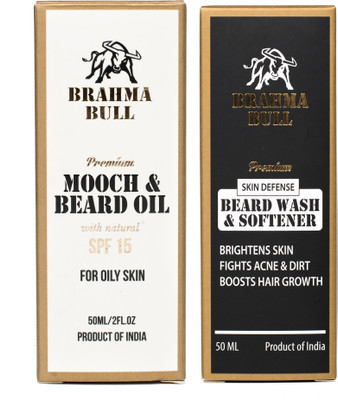 

Brahma Bull Mooch & Beard Oil for oily Skin and Beard wash & Softener(100Ml)(Set of 2)