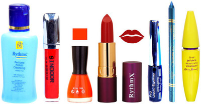 

Rythmx Lipstick ,Polish Remover, Sindoor, Nail Polish,EyeLiner,Turqoise Blue Kajal, Mascara, Makeup kit Combo 14012(Set of 7)