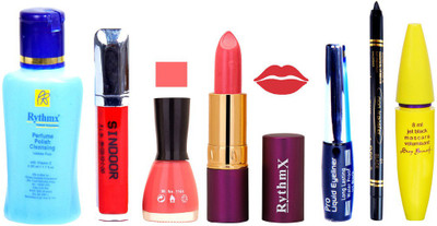 

Rythmx Lipstick ,Polish Remover, Sindoor, Nail Polish,EyeLiner,Black Kajal, Mascara, Makeup kit Combo 14122(Set of 7)