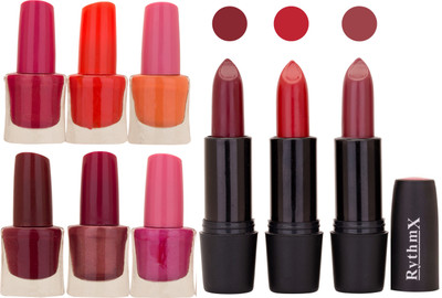 

Rythmx NEW NEON IMPORTANT NAIL POLISHES AND BLACK LIPSTICKS COMBO 044(Set of 9)