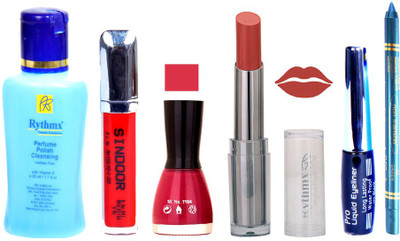 

Rythmx Lipstick And Nail Polish + Eyliner + Sindoor + Remover + Kajal Makeup Combo Pack(Set of 6)