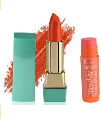 Blue Heaven Mintz Glossy Lipstick (Sunset Orange) & Naughty Color Lip Balm (Orange)(Set of 2)
