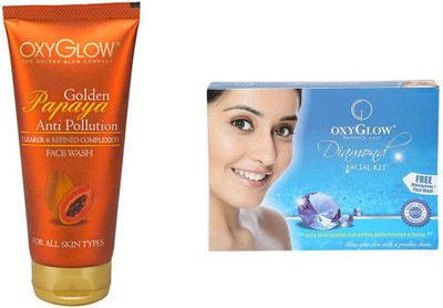 

Oxyglow Golden Glow Papaya Anti Pollution Face Wash & Diamond Facial Kit 73gm(Set of 2)