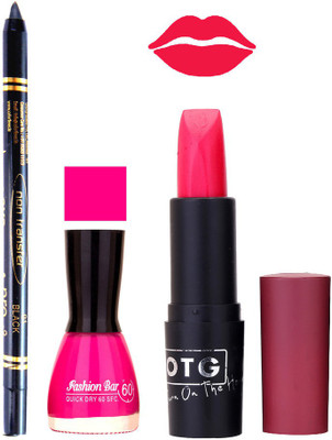 

Fashion Bar Nail Polish , OTG Lipstick , Black Kajal Combo 90(Set of 3)