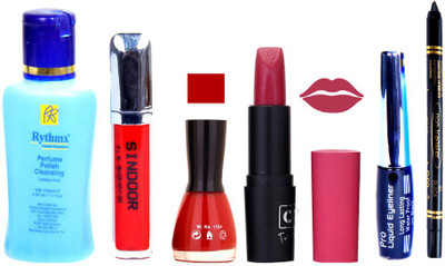 

Rythmx OTG Lipstick, Sindoor, Nail Polish,EyeLiner, Remover,Black Kajal, Makeup kit Combo 10075(Set of 6)