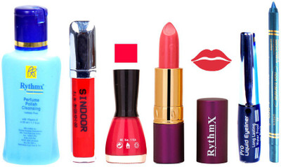 

Rythmx Lipstick ,Remover, Sindoor, Nail Polish,EyeLiner,Turqoise Blue Kajal, Makeup kit Combo 12051(Set of 6)