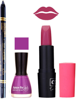 

Fashion Bar Nail Polish , OTG Lipstick , Black Kajal Combo 107(Set of 3)