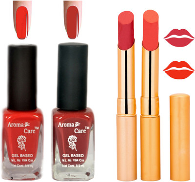 

Aroma Care Black Cap Nail Polish RHYTHM Orange Lipstick Combo 093(Set of 4)