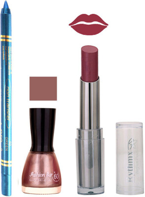 Rythmx Lipstick , Nail Polish And Turquoise Blue Kajal Makeup Combo 1132(Set of 3)