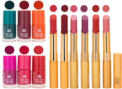 

Aroma Care Famous Combo of Nail Polish with Rythm Long Lasting Lipstick Sets 183201807(Set of 12)