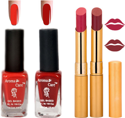 

Aroma Care Black Cap Nail Polish RHYTHM Red Lipstick Combo 009(Set of 4)