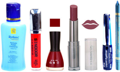

Rythmx Lipstick And Nail Polish + Eyliner + Sindoor + Remover + Kajal Makeup Combo Pack(Set of 6)