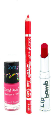 

Color Fever Red Lip Bomb Lipstick + Lip Liner+Nail Polish Combo 240320174(Set of 3)