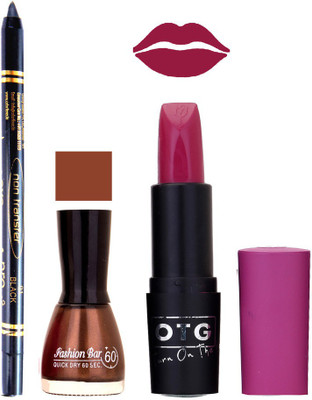 

Fashion Bar Nail Polish , OTG Lipstick , Black Kajal Combo 79(Set of 3)