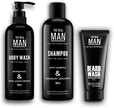 

The Real Man Skin Moisturising Body Wash (200ml), Anti Hair Fall & Dandruff Solution Shampoo (200ml) & Beard Wash (50ml)(Set of 3)