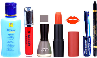 

Rythmx OTG Lipstick, Sindoor, Nail Polish,EyeLiner, Remover,Black Kajal, Makeup kit Combo 10110(Set of 6)